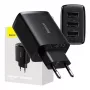 Baseus kompakti pikalaturi, 3x USB, 17 W (musta)