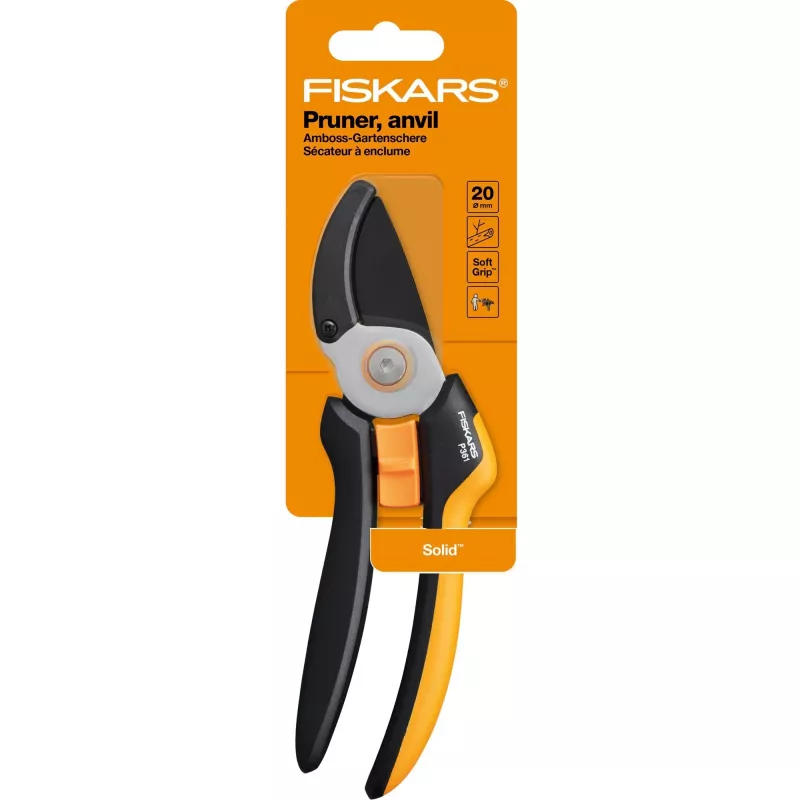 Fiskars Solid L P361 oksasakset alasin musta, oranssi