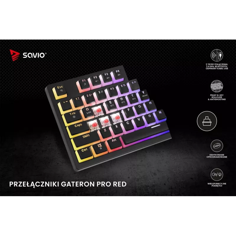 Pelikäyttöinen näppäimistö Savio SAVGK-PHENIX RED PUDDING mekaaninen RGB langaton