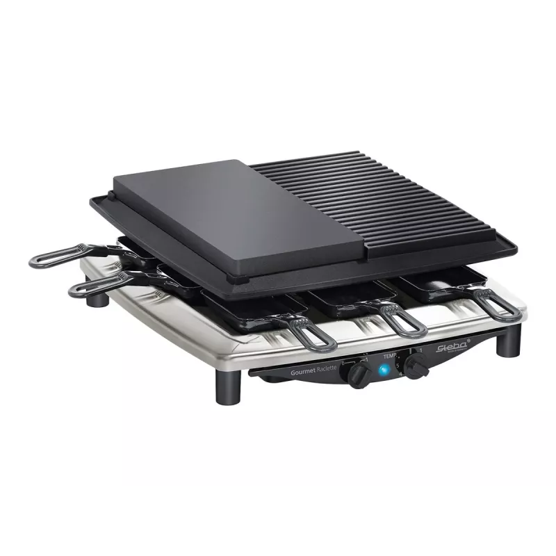 Steba RC 4 Plus Deluxe Chrome raclette-grilli, ruostumaton teräs/musta