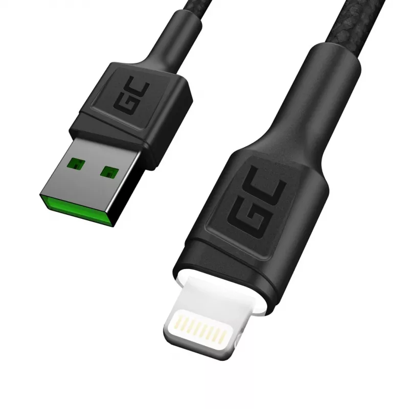 Lightning–USB-A-kaapeli Green Cell KABGC12, 2 m, Lightning – USB A, musta