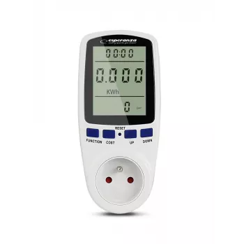 Sähkönkulutusmittari ESPERANZA ELA103 LCD-näytöllä — 16 A, 3680 W, 230 V, 50–60 Hz