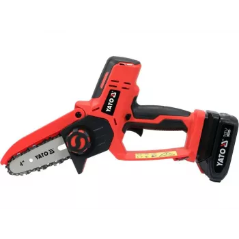 Akkukäyttöinen moottorisaha YATO YT-828135 — 18V Li-Ion 2Ah, 10 cm laippa, 3200 kierr./min, 4,8 m/s ketjunopeus, 26 lenkkiä