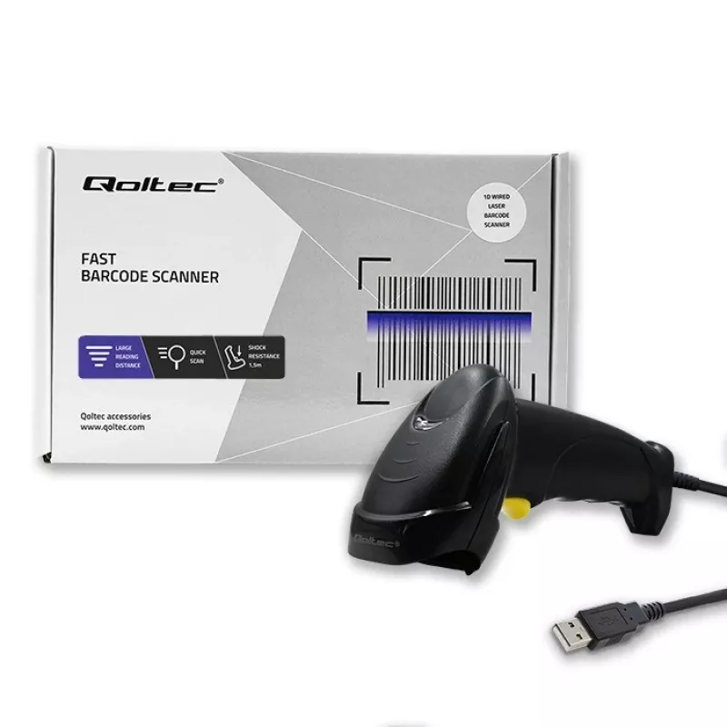 Qoltec 1D laser viivakoodinlukija | USB | musta