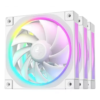 12 cm:n kotelotuuletin DeepCool FL12 WH — 3 kpl:n pakkaus, 120×120×25 mm, 2150 kierr./min, 55 CFM, Fluid Dynamic Bearing, PWM, Multi-LED, 4-pin