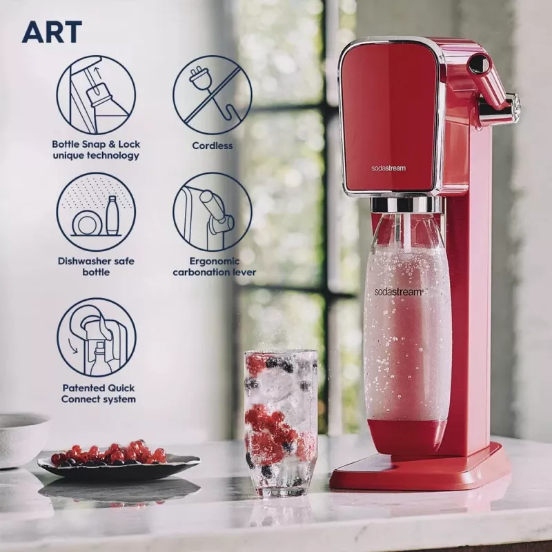 Soodavesilaite SodaStream Art Mandarin Red 1L hiilihapotuspullo