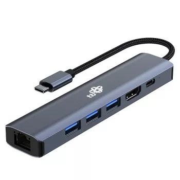 Adapteri HUB USB C 6in1 - HDMI, USBx3, PD, RJ-45