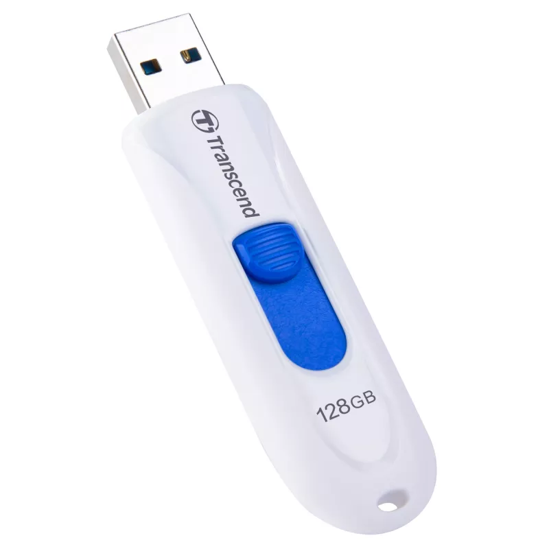 Transcend JetFlash 790 TS128GJF790W USB-muistitikku, 128 GB, USB 3.1 Gen 1, sisäänvedettävä liitin, valkoinen