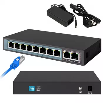 Extralink PoE-kytkin CERES 8x 100Mb/s PoE/PoE+, 2x RJ45 uplink 100Mb/s, 96W