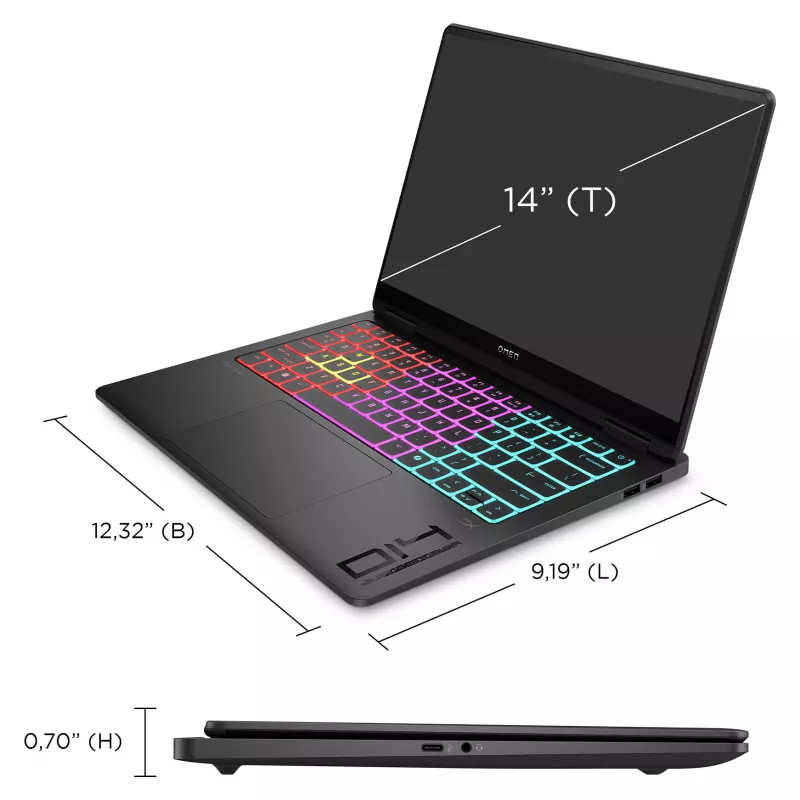 HP OMEN Transcend 14-fb1097ng pelikannettava, Intel Core Ultra 9 285H, 64 GB RAM, 2 TB SSD, NVIDIA GeForce RTX 5070, 14" 3K (2880 x 1800), Windows 11 Home, musta