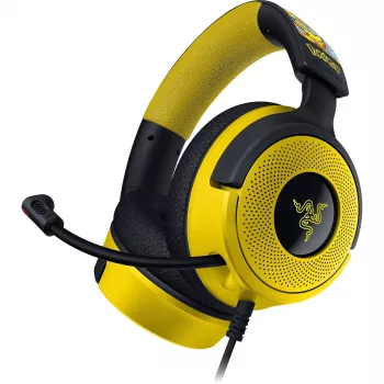 Kuulokemikrofoni Razer Kraken V4 X Pokemon — johdollinen USB-C/USB-A, supraaural, 20–20000 Hz, 1,8 m kaapeli, 310 g, musta/keltainen