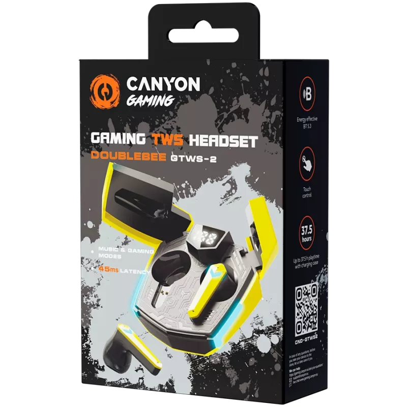 Canyon GTWS-2 kuulokkeet langaton korvakoukku Gaming USB Type-C Bluetooth lataustelakka keltainen (CND-GTWS2Y)