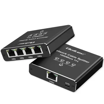 Ethernet-minikytkin QOLTEC 52293 1x4 RJ45, hallitsematon verkkohaaroitin 1-in 4-out
