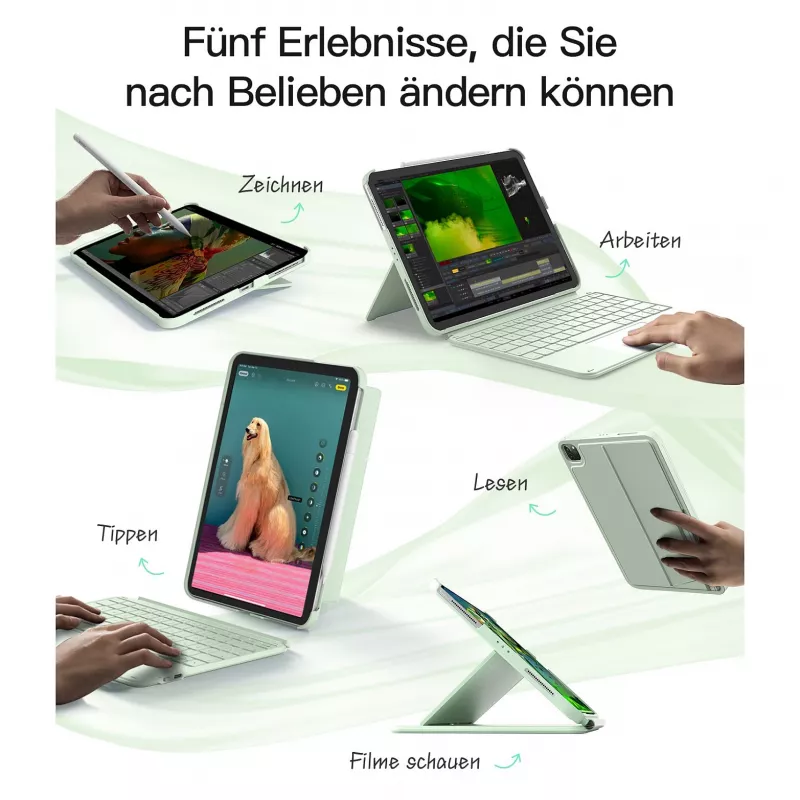 Inateck KB04122 Keyboard Folio iPad 11 -tabletille, QWERTZ, vihreä