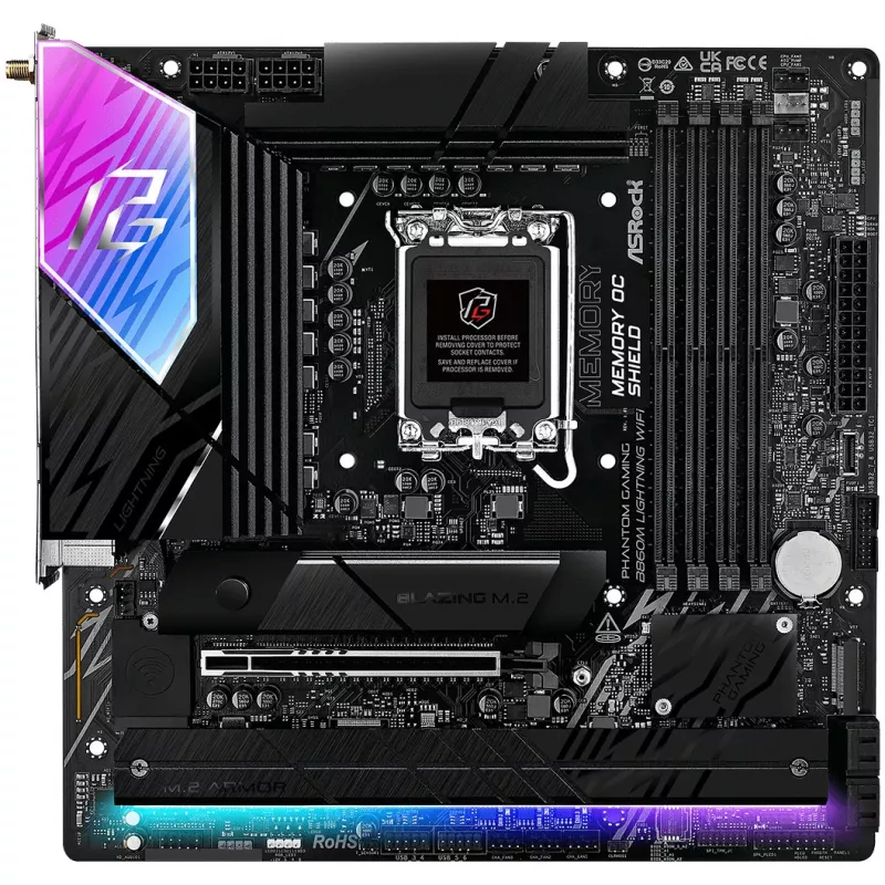 Emolevy ASRock B860M Lightning WiFi — Intel B860, LGA1851, microATX, DDR5, 4 DIMM, Wi‑Fi 6E, 2.5Gb LAN, Thunderbolt 4