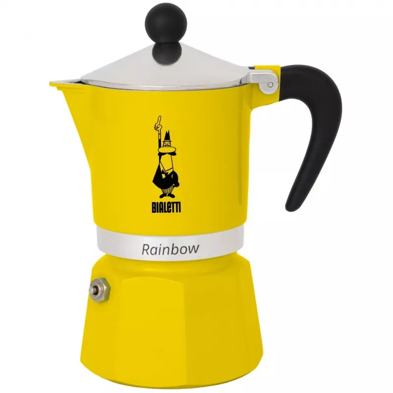 Mokkapannu Bialetti Rainbow musta/keltainen — alumiininen espressokeitin liedelle, 1 kpl