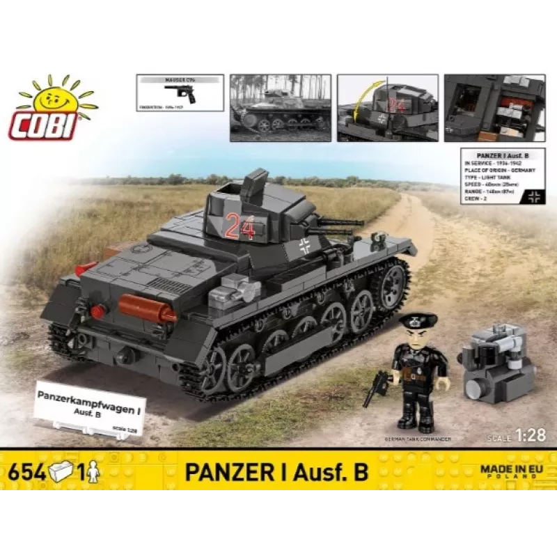 Rakennussarja Cobi Panzer I Ausf. B – 654 osaa, yksityiskohtainen pienoismalli