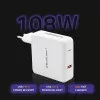 Qoltec GaN-laturi FAST 108W | 5-20V | 3-4.7A | USB C | valkoinen