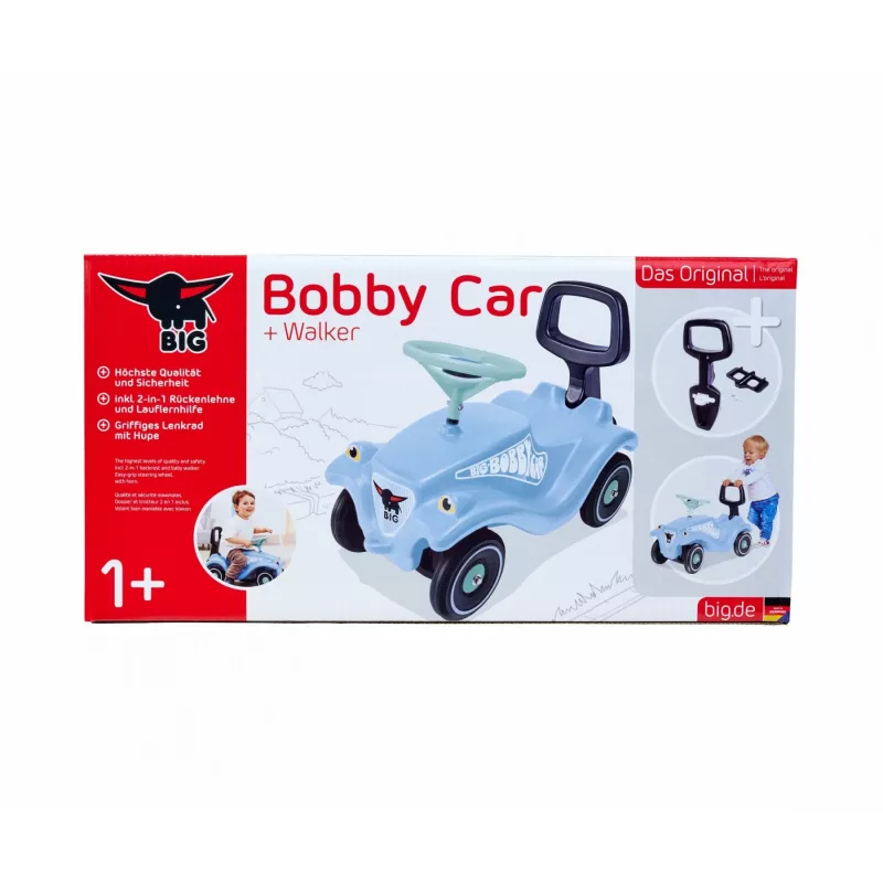 Bobby Car Classic -paketti + kävelytuki, työnnettävä vaaleansininen/vihreä