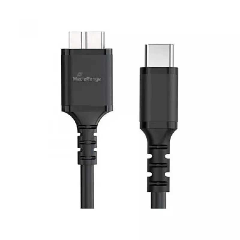 USB-kaapeli MediaRange MRCS257 0,5 m — Micro-USB B - USB-C, USB 3.2 Gen 1 (5 Gbit/s), musta