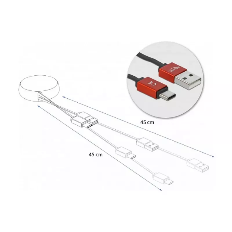 Sisäänvedettävä kaapeli DeLOCK USB 2.0 Type-A USB-C™ 85819