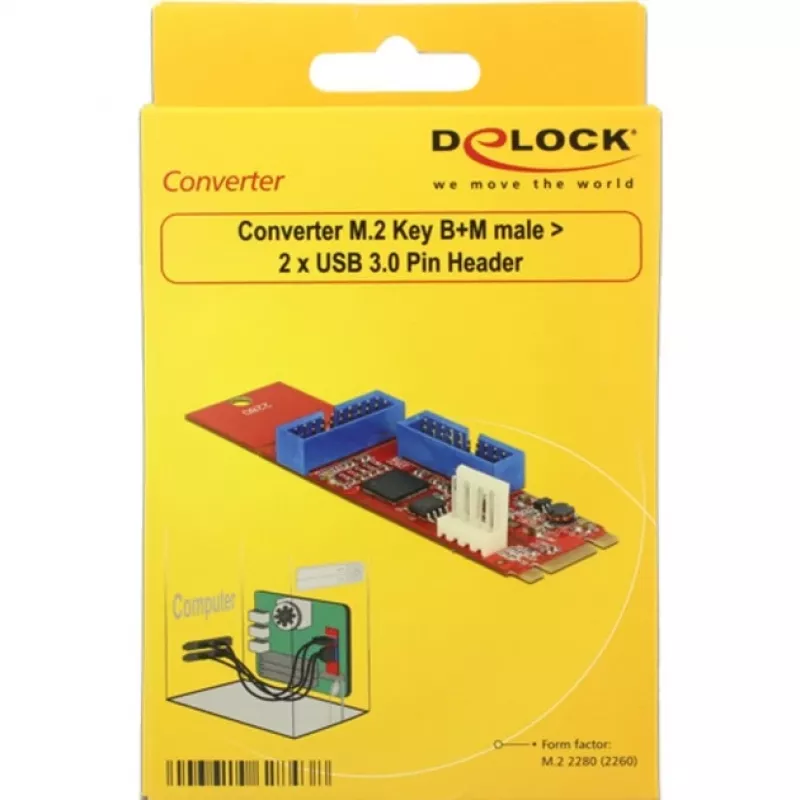 Delock muunnin M.2 Key B+M pistoke > 2 x USB 3.0 liitinlista - USB-adapteri - M.2-kortti - USB 3.0 (sisäinen) x 2 (62843)