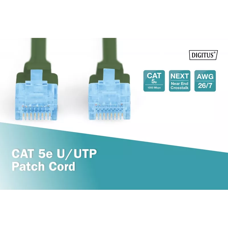 Verkkopatchkaapeli DIGITUS CAT5e U/UTP, 3 m, RJ-45–RJ-45, vihreä