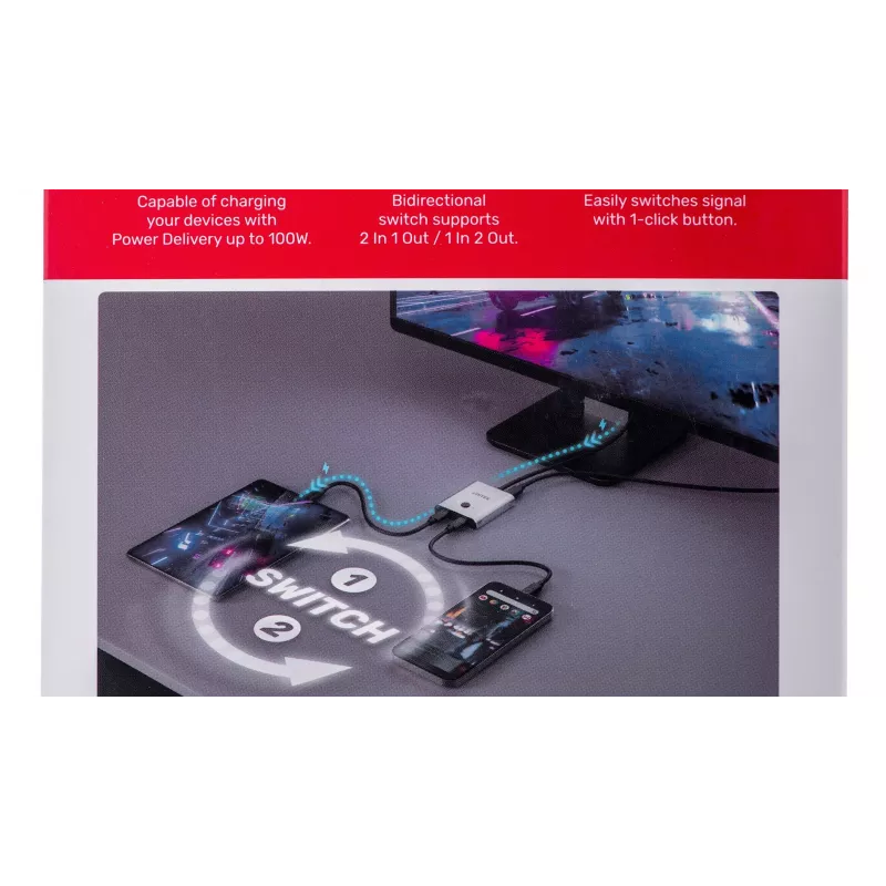 Unitek D1078A kaksisuuntainen USB-C 4K -kytkin, 2 tuloa ja 1 lähtö