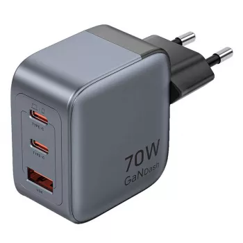 Vention GaN-laturi FEXH0-EU 70W — 2x USB-C + 1x USB-A, PD 70W, 100–240V
