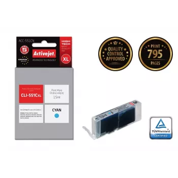 Activejet ACC-551CN mustekasetti (Canon CLI-551C -yhteensopiva; Supreme; 15 ml; syaani)