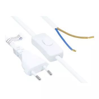 Euro-verkkokaapeli Euro-pistoke Type-C (suora) kuorittuihin päihin, kytkimellä, valkoinen, 0,75 mm², 1,5 m, Good Connections® (P0386-W015)