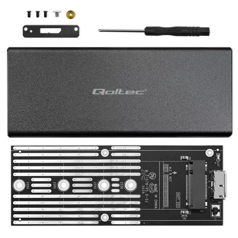 M.2 SATA SSD-kotelo QOLTEC 51854 USB 3.0 työkaluton