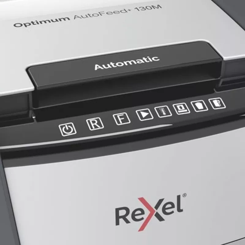 Rexel Optimum AutoFeed+ 130M paperinsilppuri, mikrosilppu 2 x 15 mm, P-5, 130 arkkia, 44 l:n astia