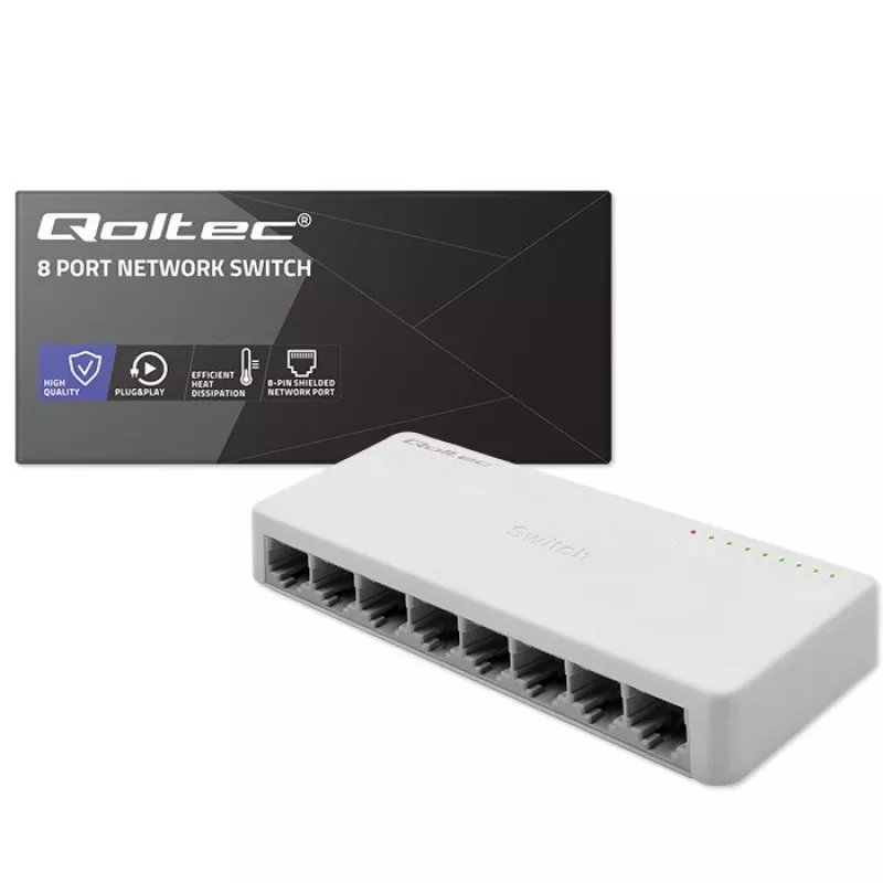 Qoltec verkkokytkin 8xRJ45-portti 1000Mbps LAN