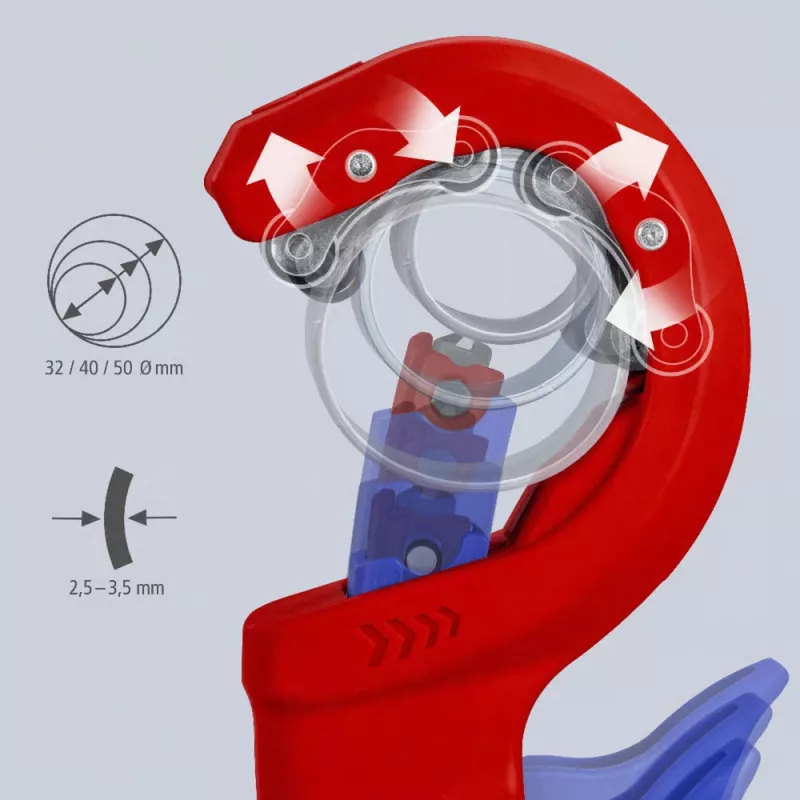 Putkileikkuri Knipex DPT50 90 23 02 BK — leikkauskapasiteetti 50 mm, malli 90 23 02 BK