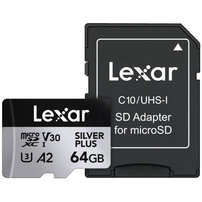 MicroSD-kortti Lexar 64 GB UHS-I luokka 3 SILVER PLUS