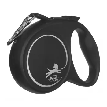 Flexi Black Design M, nauhalla varustettu flexi, 5 m, keskikokoisille koirille (10–25 kg), enimmäiskuormitus 20 kg