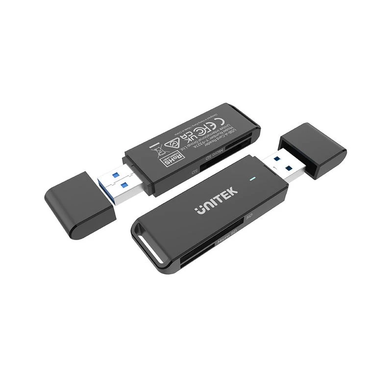 Kortinlukija Unitek Y-9327A USB 3.2 Gen 1 Type-A — MicroSD/SD, 2 paikkaa, 5000 Mbit/s, musta