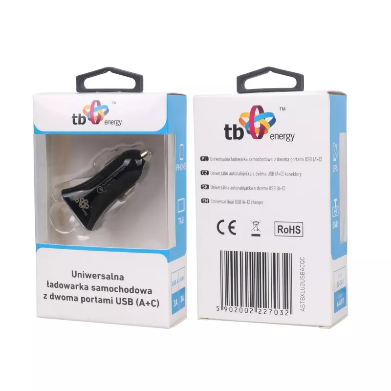 Yleislaturi autoon USB-A+C QC TB ASTBXLU2USBACQC