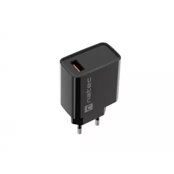 NATEC AC-pikalaturi sisäkäyttöön, johdollinen, Ribera – 18 W (5–15 V, enintään 3 A), 1× USB-A, Huawei FCP/SCP, musta