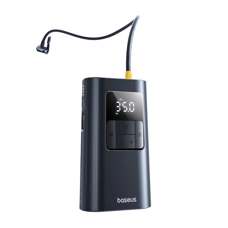 Baseus PrimeTrip VA1 kannettava rengaspumppu, 75 W, 2-in-1 taskulampulla ja 6000 mAh varavirtalähteellä, musta