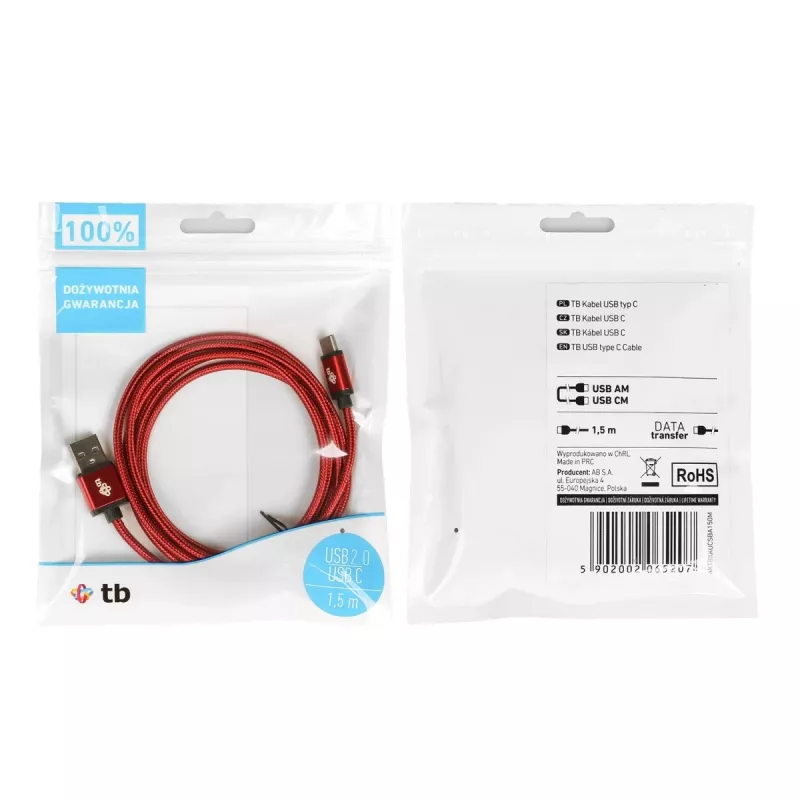 TB USB - USB C-kaapeli 1,5 m rubiini (AKTBXKUCSBA150M)