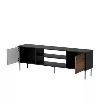TV-taso cama meble EF CORTINA 180×40×60 cm, yläosa musta, runko pähkinä