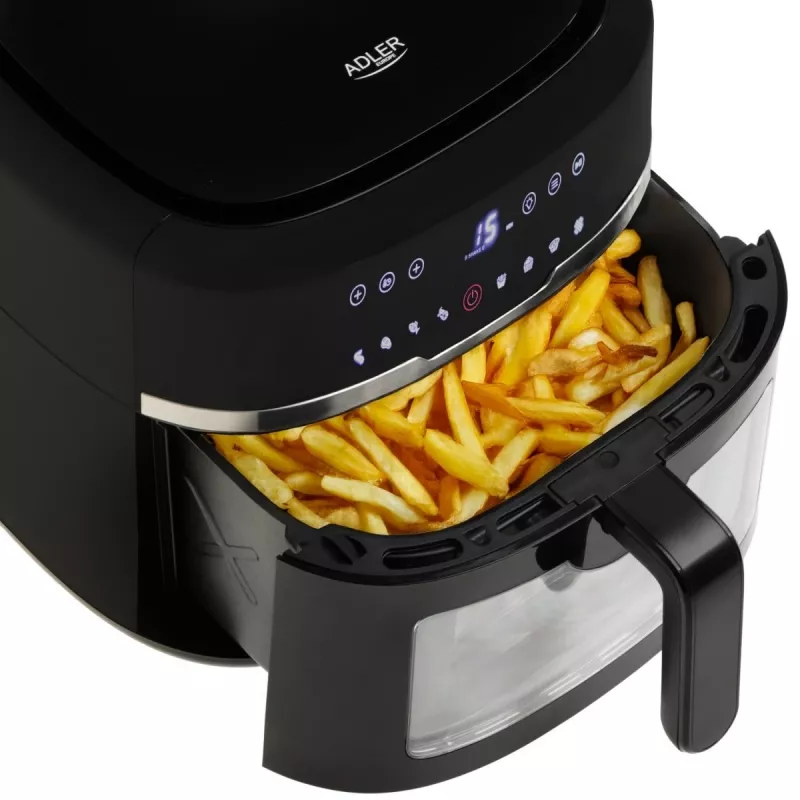 Adler AD 6318 kuumailmafriteerauskeitin, 8 l, 2500 W, LCD-näyttö, 9 ohjelmaa, musta