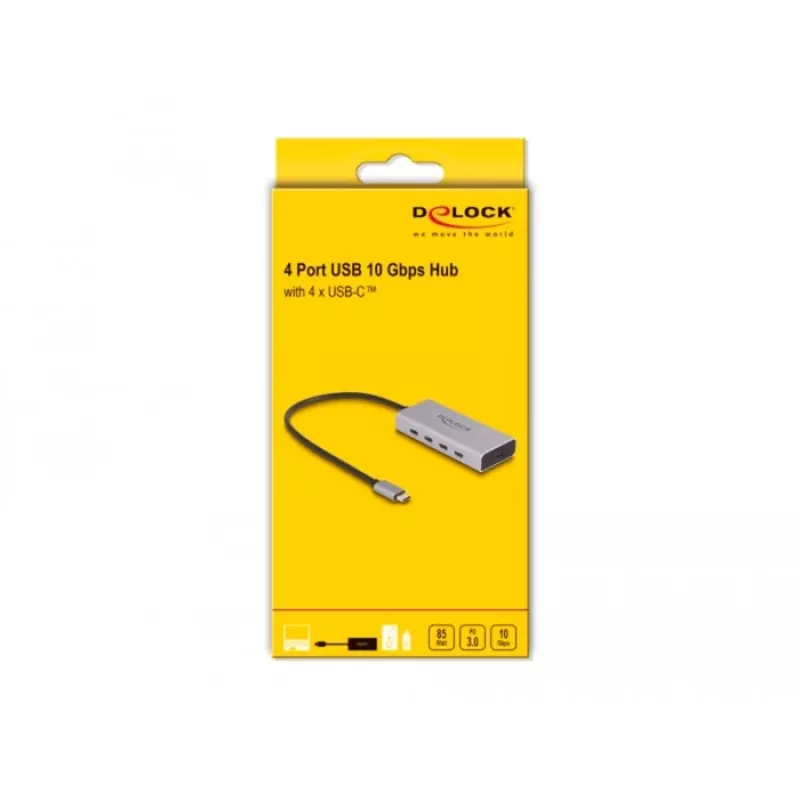 DELOCK USB-keskitin 10 Gbps Type-C 4 porttia PD 85W 30 cm kaapeli