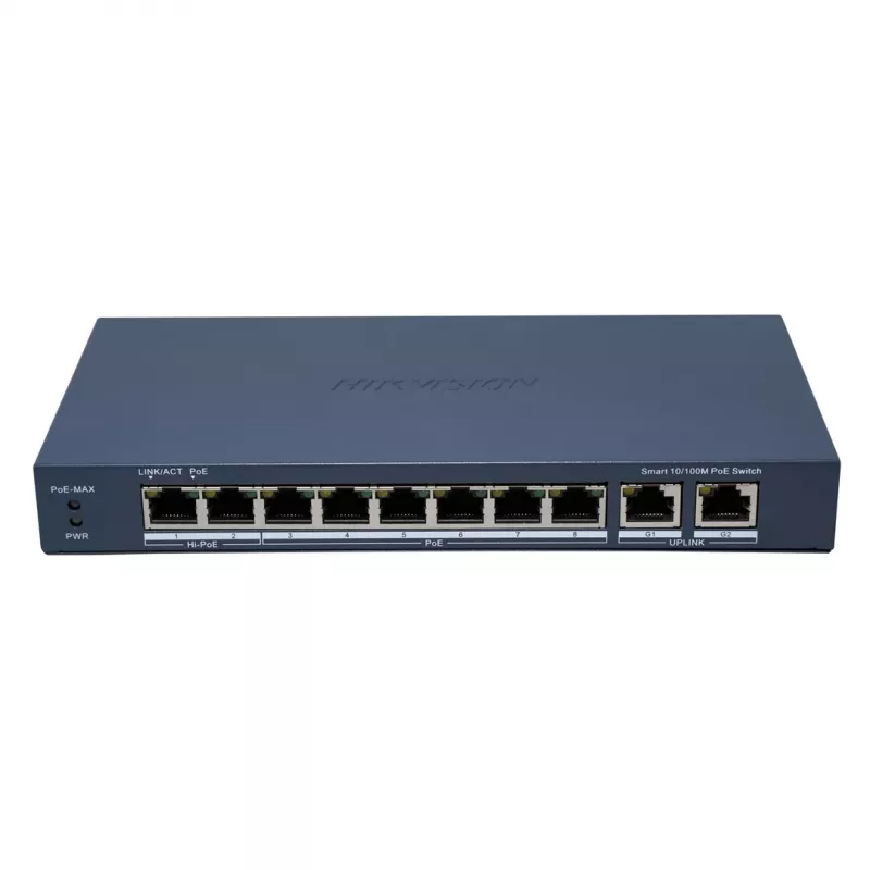 Hikvision DS-3E1310HP-EI(B) verkkokytkin hallittava Fast Ethernet (10/100) Power over Ethernet (PoE) harmaa