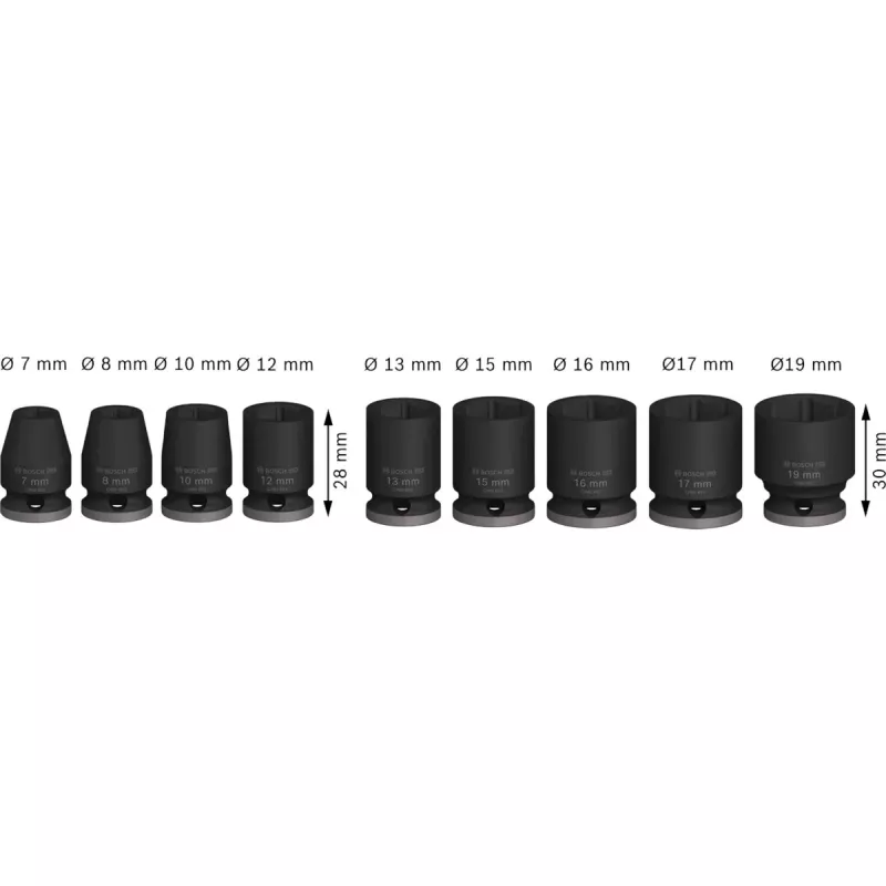 Iskuvääntöhylsysarja Bosch 3/8 inch, 9-osainen, musta, standardi