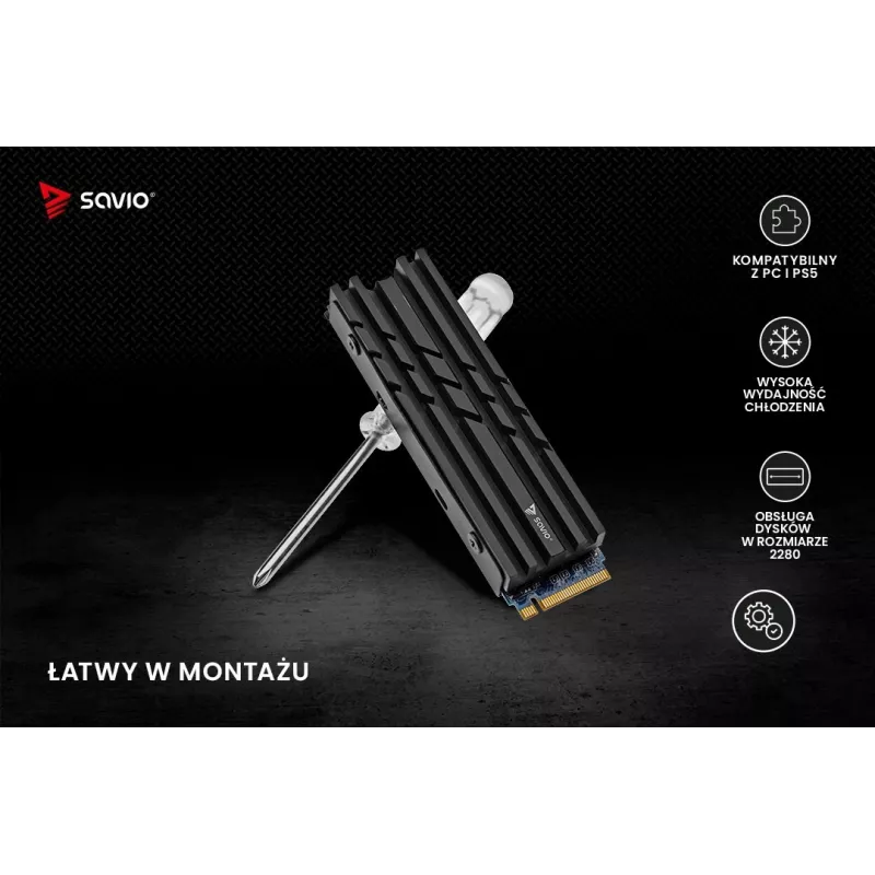 SAVIO AK-60 M.2 NVMe 2280 -levyn jäähdytin, musta