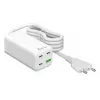 MediaRange MRMA124 matkalaturi 100W AC, 3x USB-C, 100–240V tulo, 1,5 m kaapeli, valkoinen