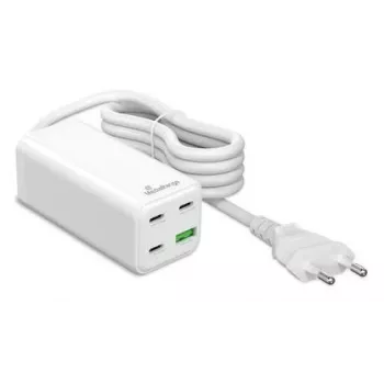 MediaRange MRMA124 matkalaturi 100W AC, 3x USB-C, 100–240V tulo, 1,5 m kaapeli, valkoinen